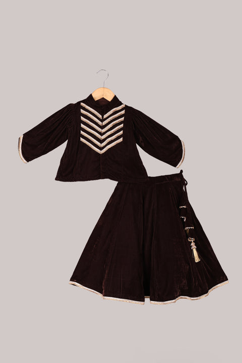 Dark brown Velvet Lehenga set