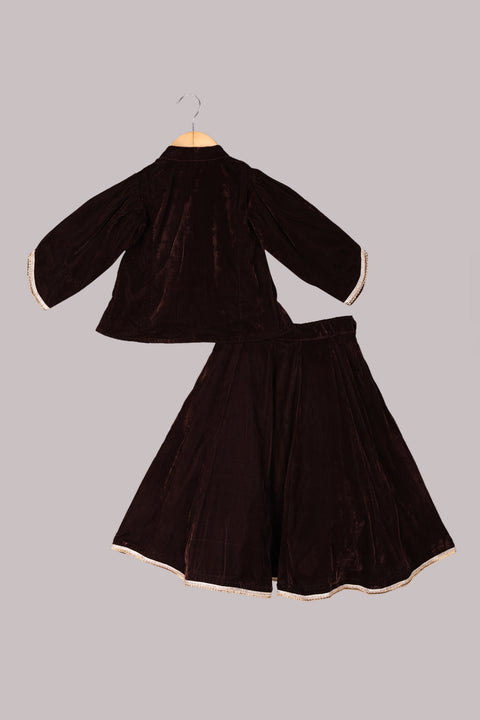 Dark brown Velvet Lehenga set