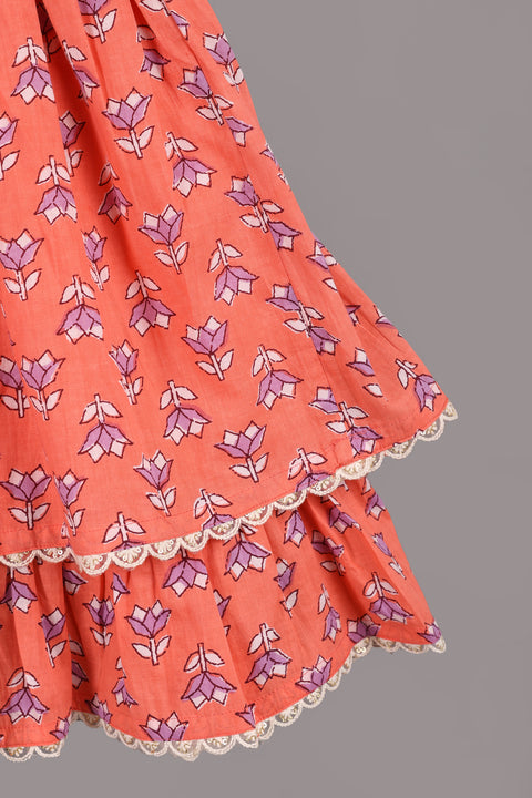 Peach Pure cotton blouse and lehenga set