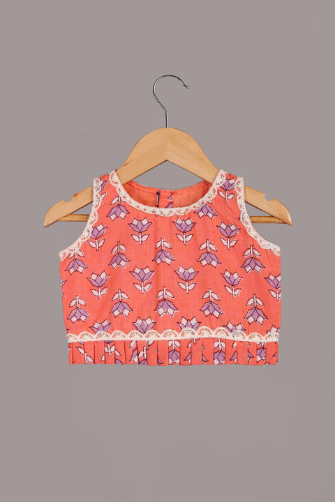 Peach Pure cotton blouse and lehenga set