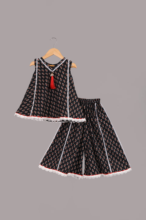 Black pure cotton top and flared sharara set