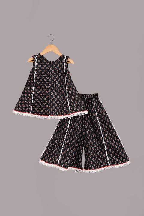 Black pure cotton top and flared sharara set