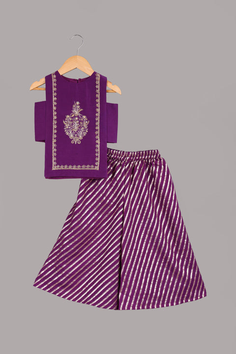 Purple Silk Chanderi Blouse with Flared Pallazo
