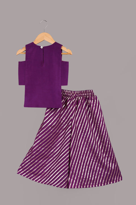 Purple Silk Chanderi Blouse with Flared Pallazo