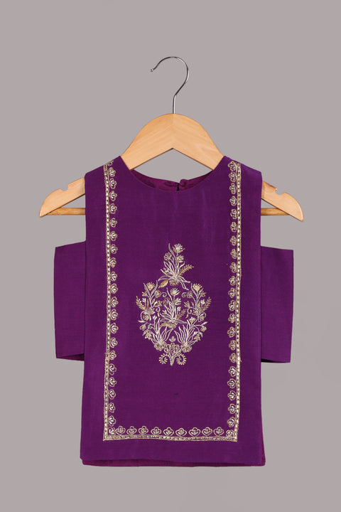 Purple Silk Chanderi Blouse with Flared Pallazo