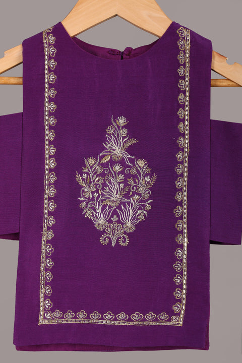 Purple Silk Chanderi Blouse with Flared Pallazo