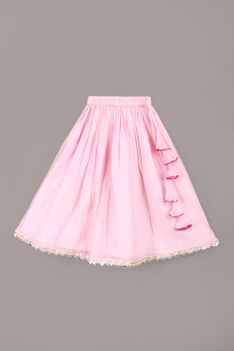 Pink pure mul-chanderi lehenga set