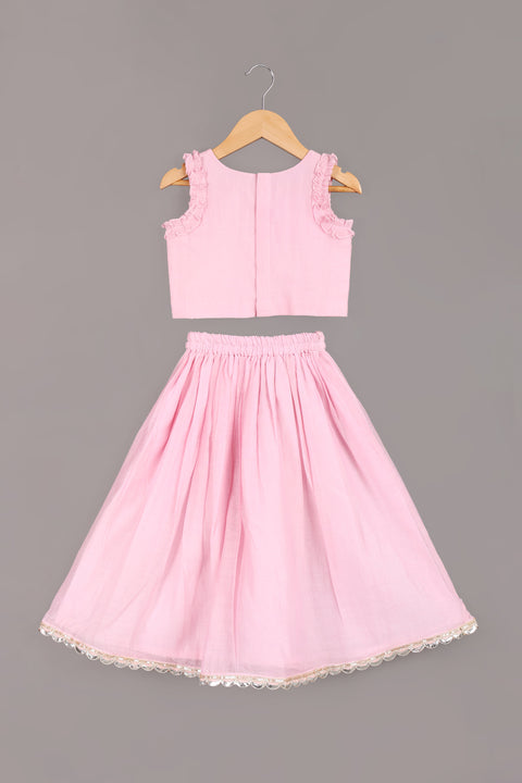 Pink pure mul-chanderi lehenga set