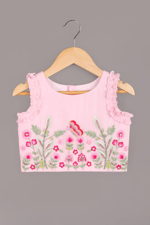 Pink pure mul-chanderi lehenga set
