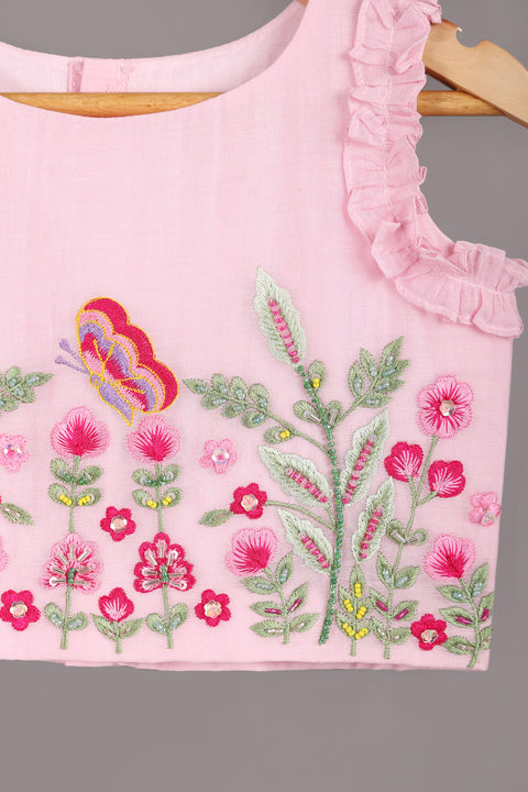 Pink pure mul-chanderi lehenga set