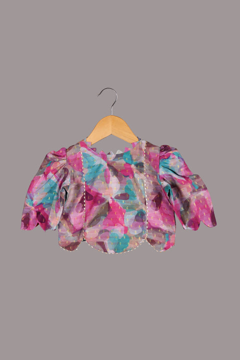 Pink Silk Print Lehenga Set