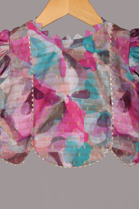 Pink Silk Print Lehenga Set