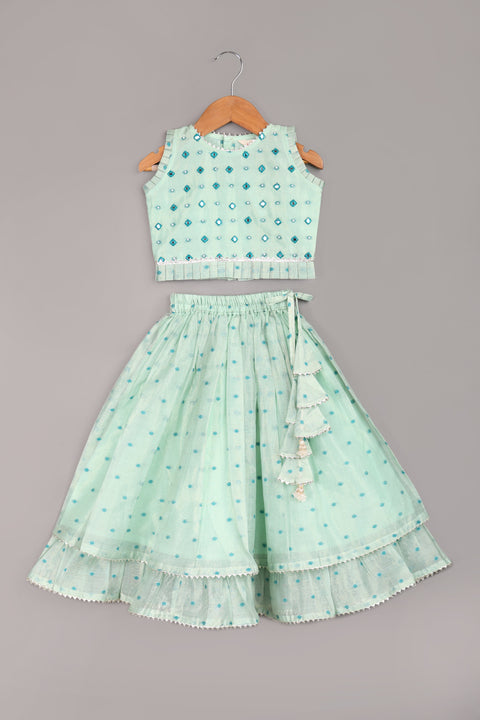 Sea Green Tissue Chanderi Lehenga Set