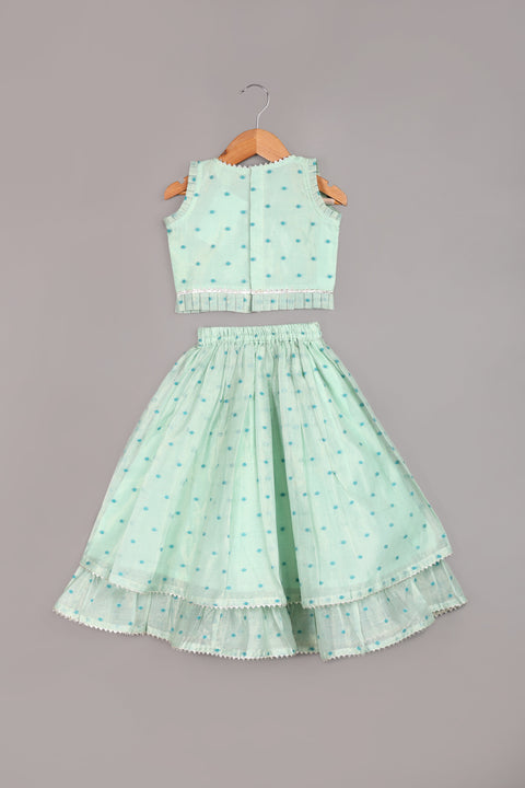 Sea Green Tissue Chanderi Lehenga Set