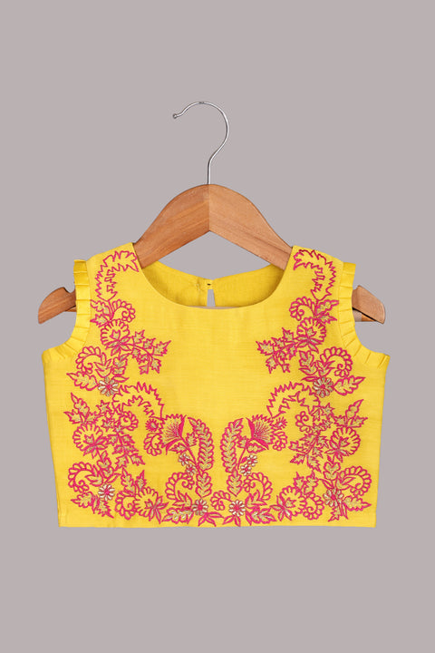 Yellow pure silk Chanderi Lehenga set