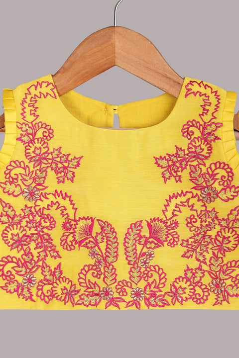 Yellow pure silk Chanderi Lehenga set