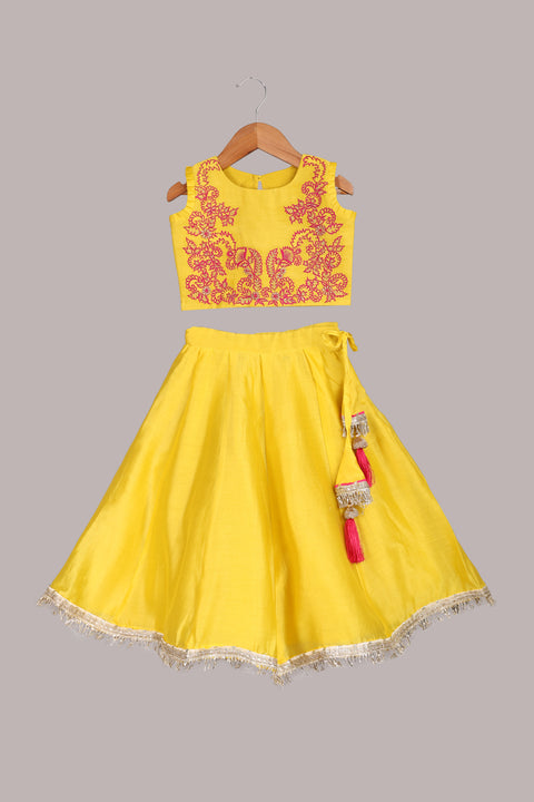 Yellow pure silk Chanderi Lehenga set