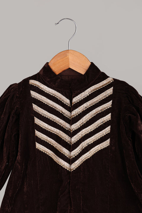 Dark brown Velvet Lehenga set