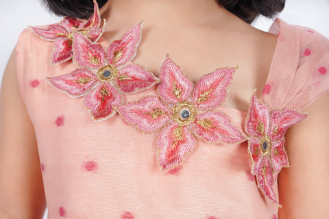 Peach tissue Chanderi peplum blouse and lehenga set