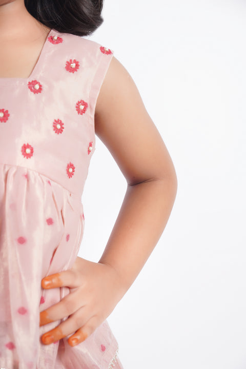 Pink tissue chanderi lehenga set