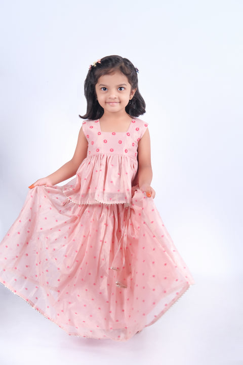 Pink tissue chanderi lehenga set