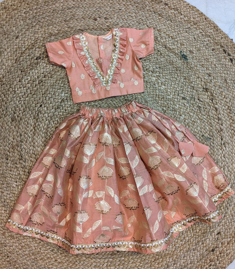 Peach Chanderi Lehanga Set