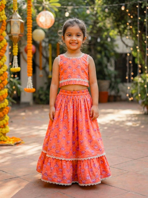 Peach Pure cotton blouse and lehenga set