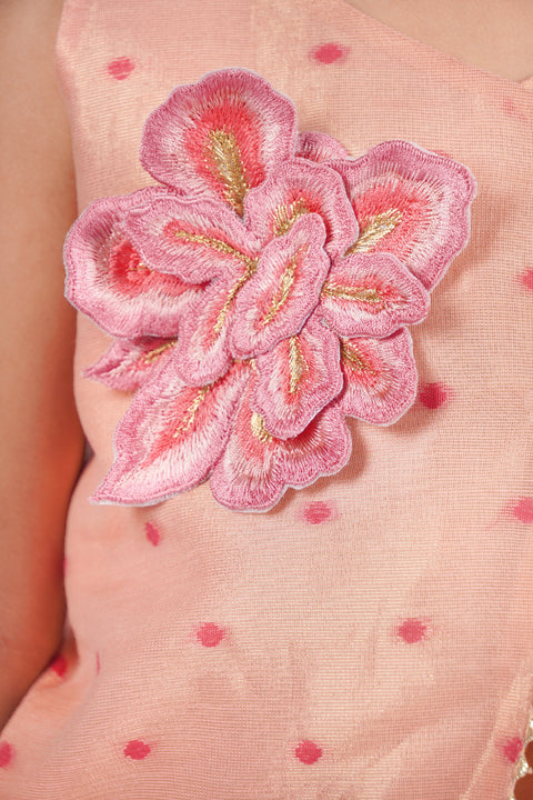 Peach tissue Chanderi overlap blouse and flared bottoms