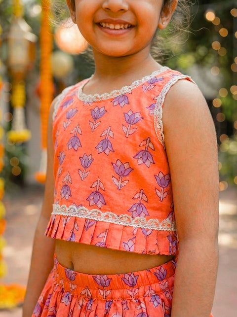 Peach Pure cotton blouse and lehenga set