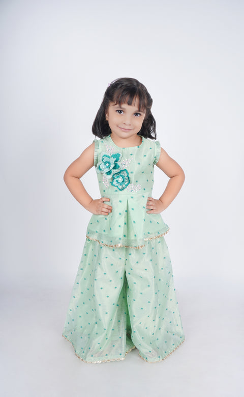 Sea Green Peplum Top with Flared Kali Palazzo