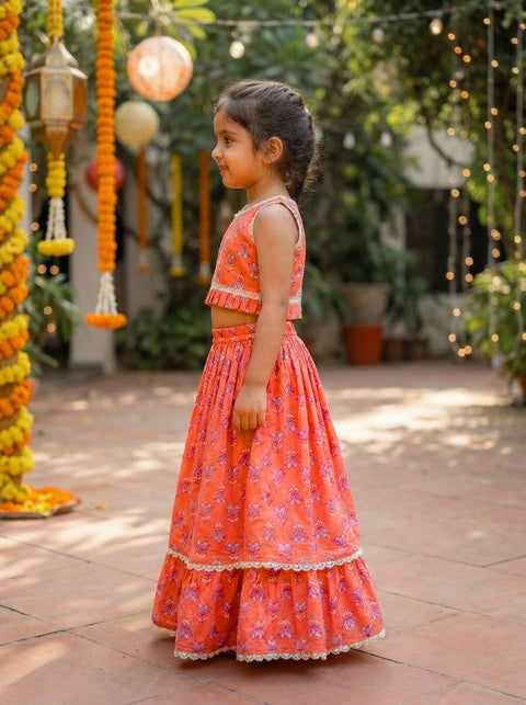 Peach Pure cotton blouse and lehenga set