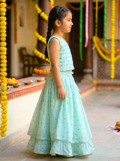 Sea Green Tissue Chanderi Lehenga Set