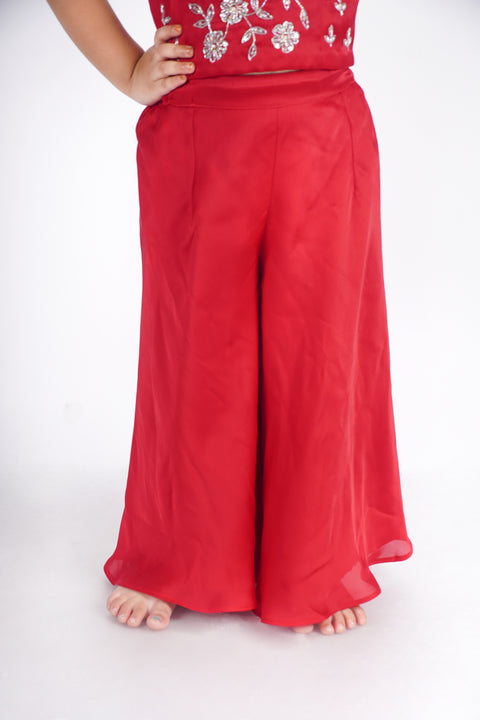 Red embroidery crop top with flared bottom