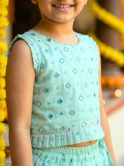 Sea Green Tissue Chanderi Lehenga Set