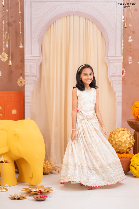 Off-white gold Silk Chanderi Lehenga Set