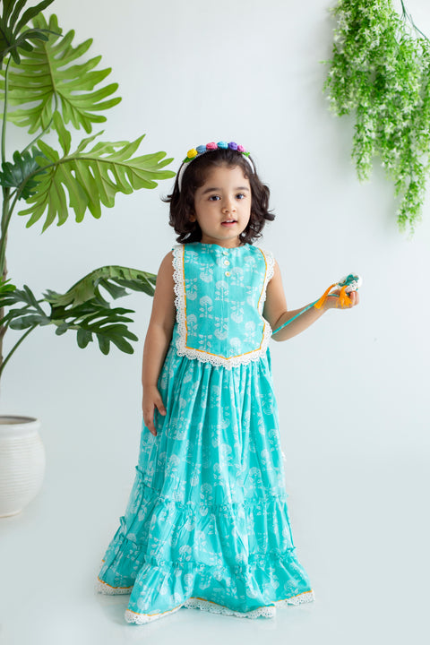 Blue Tiered Lehenga