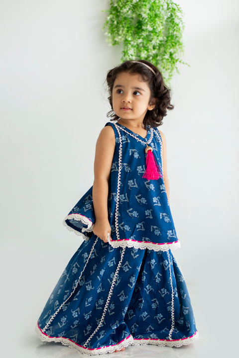 Blue Flared Sharara set