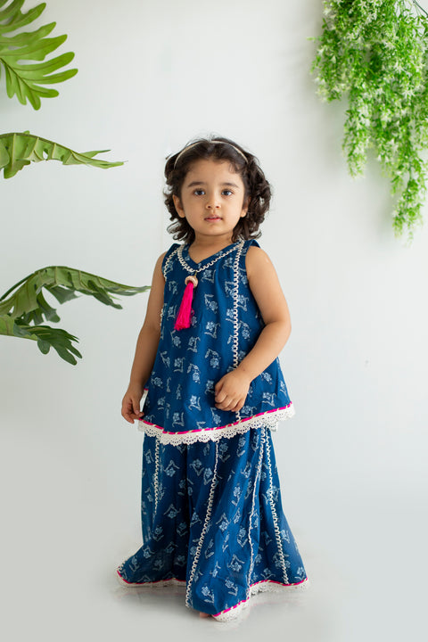 Blue Flared Sharara set