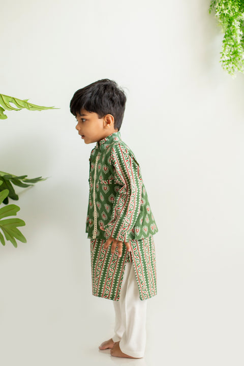 Olive green kurta pajama with jacket