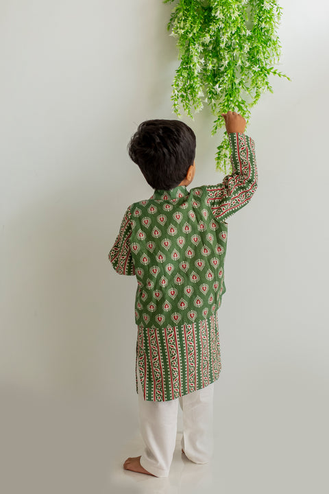 Olive green kurta pajama with jacket