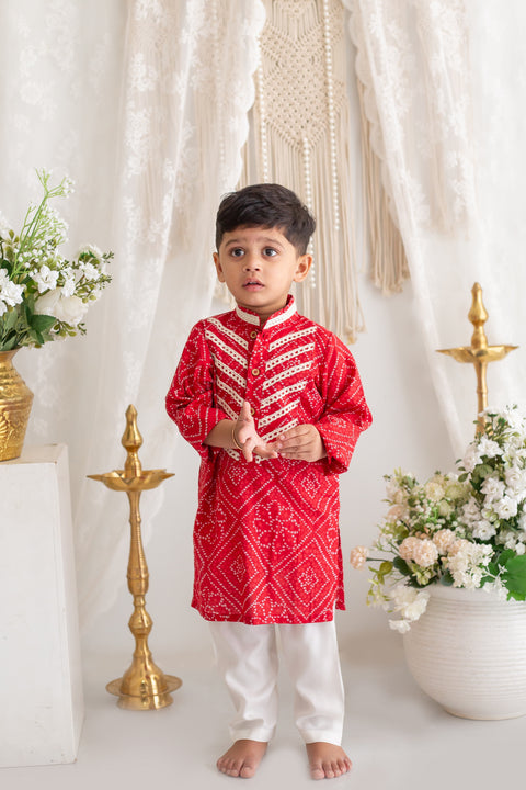 Red bandhini print kurta pajama