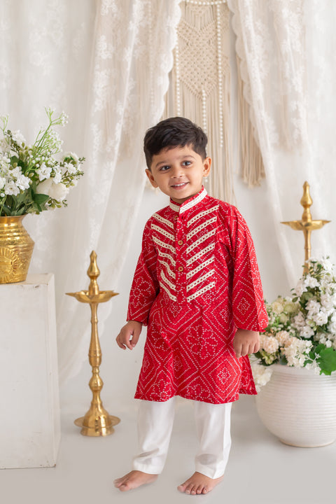 Red bandhini print kurta pajama