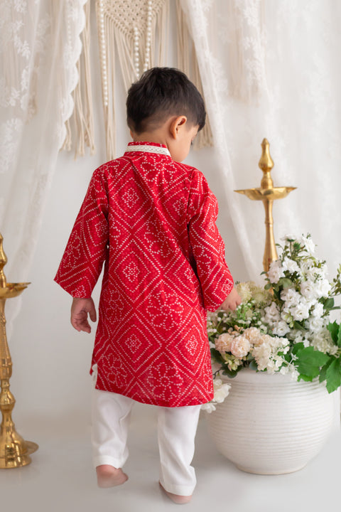 Red bandhini print kurta pajama