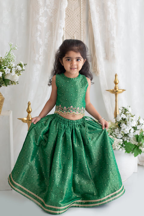 Green embroidery lehenga set