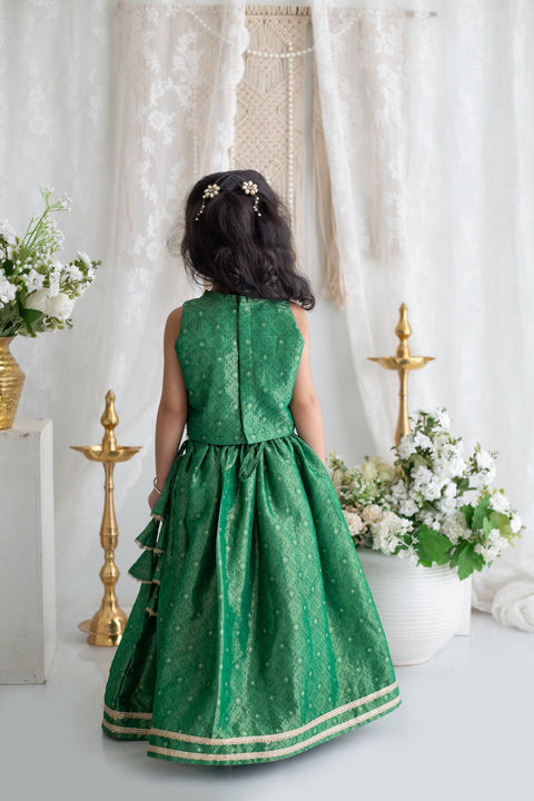 Green embroidery lehenga set