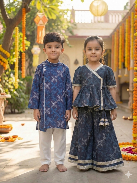 Blue sharara set & Blue bandhini kurta pajama