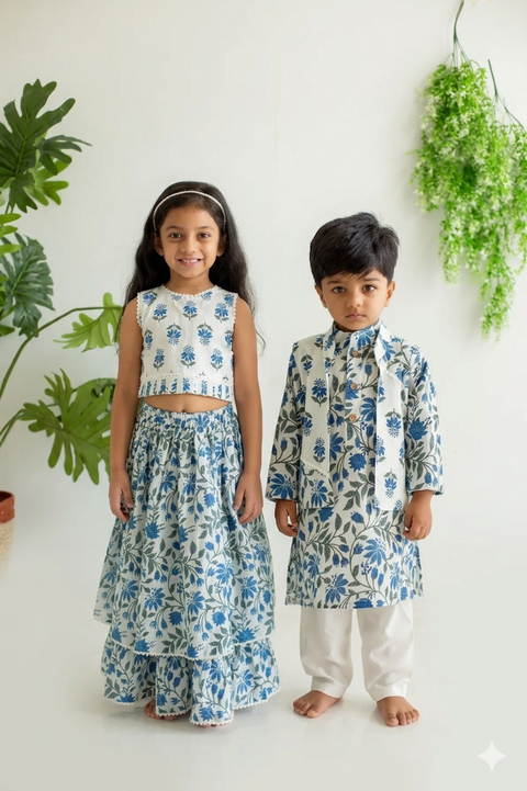 White blue kurta pajama & White lehenga set
