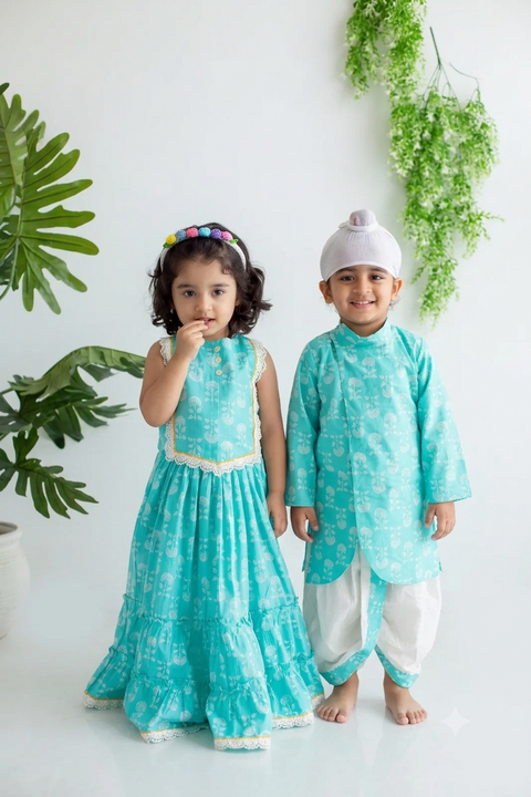 Blue kurta and dhoti &  Blue Tiered Lehenga
