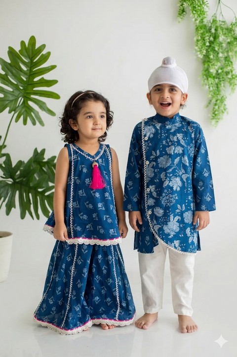 Blue Flared Sharara set & Blue kurta pajama