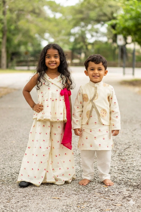 Off-white Chanderi Kurta pajama and White Flair Palazzo set